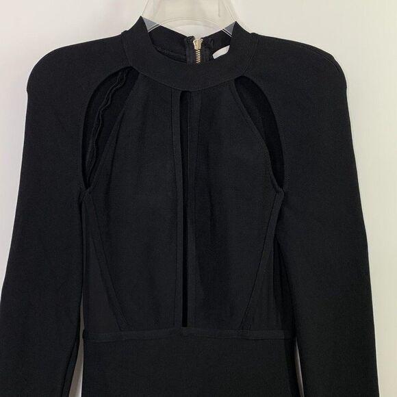 Miss Circle Cut Out Dress M Black Midi BodyCon Exposed Zipper Sexy Long Sleeve - Picture 3 of 8